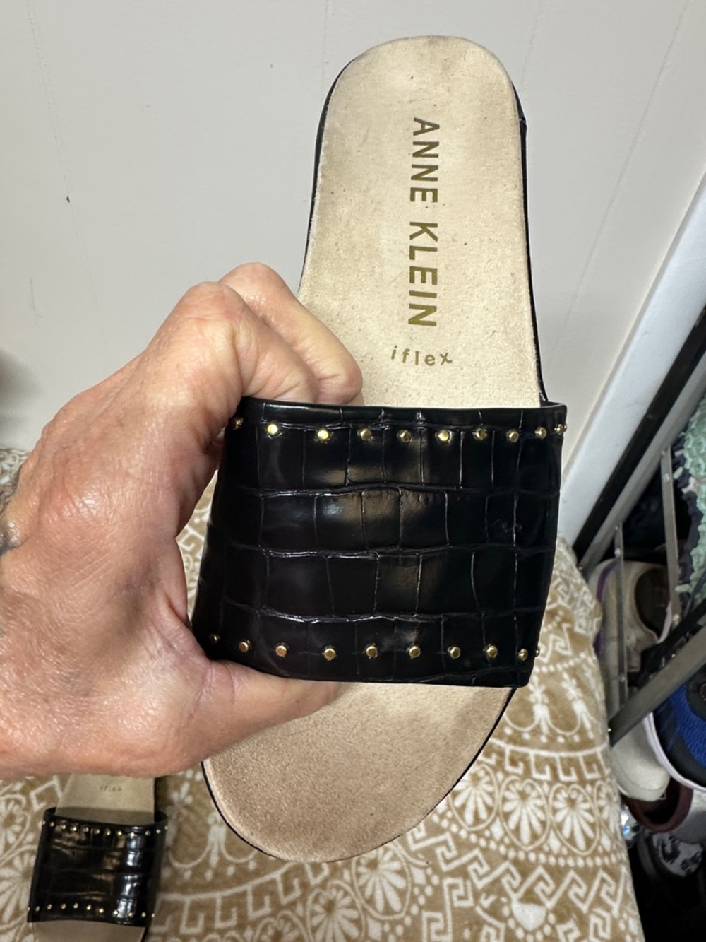 Anne Klein Black Studded Slide Sandals - Picture 10 of 12